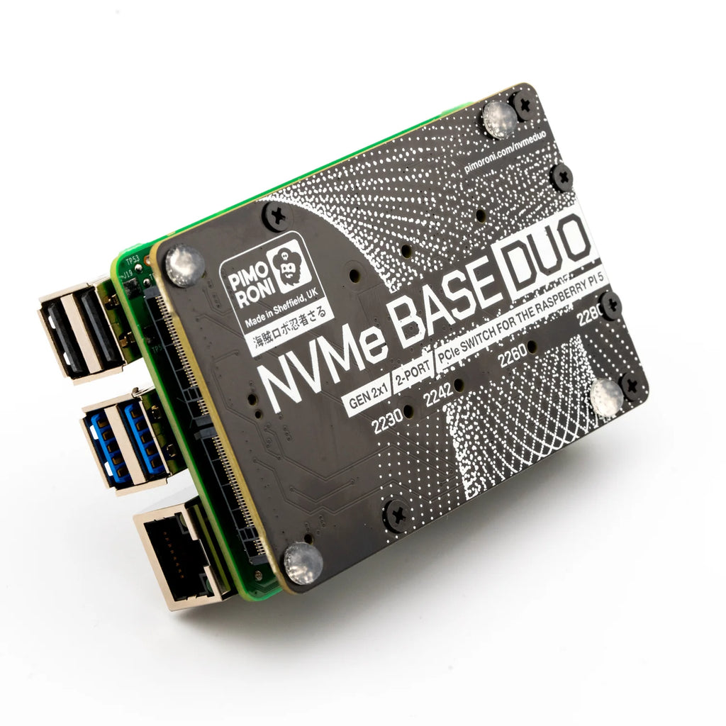 Pimoroni NVMe Base Duo Speichererweiterung für Raspberry Pi 5, 2x M-Key Slot, PCIe Gen 2 Switch