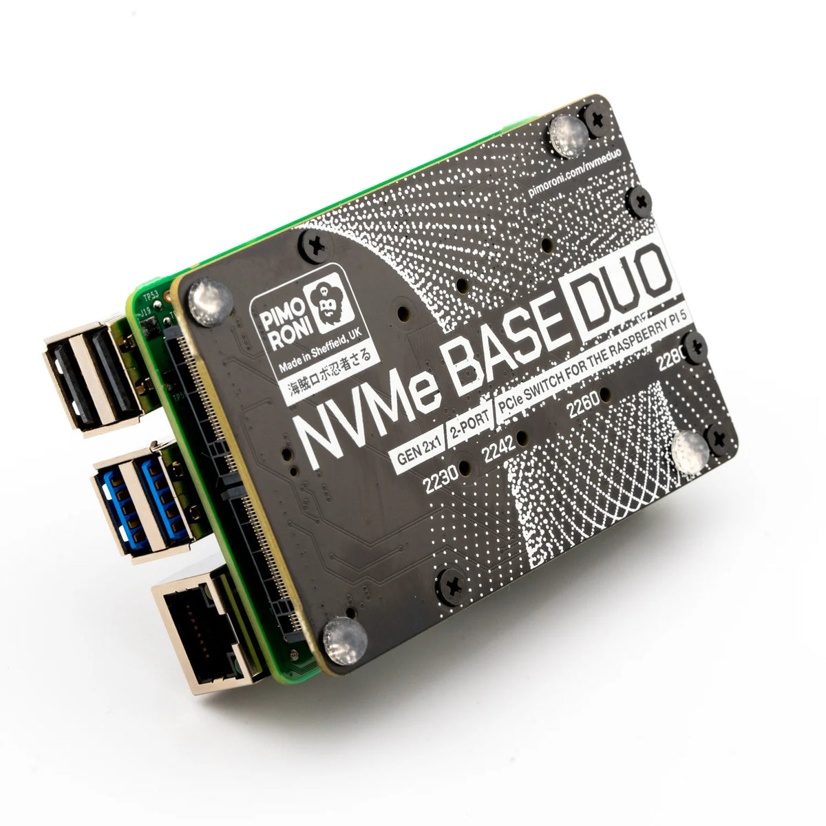 Pimoroni NVMe Base Duo Speichererweiterung für Raspberry Pi 5, 2x M-Key Slot, PCIe Gen 2 Switch