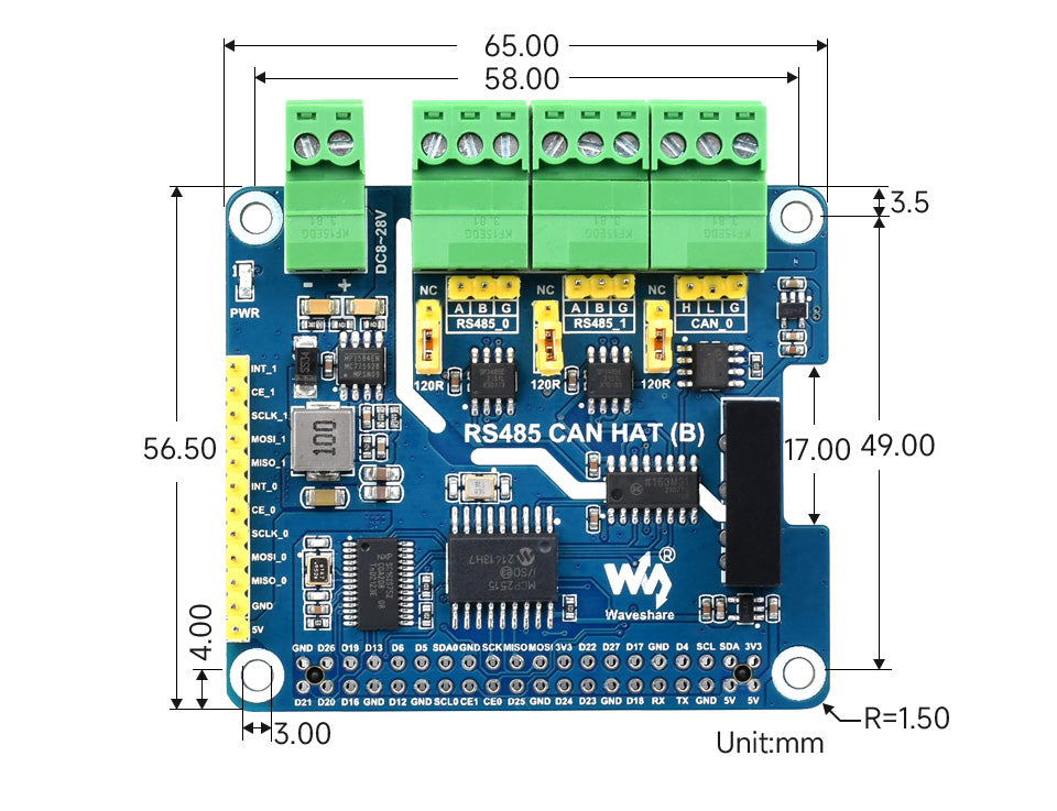 Waveshare RS485 CAN HAT SKU: 23227