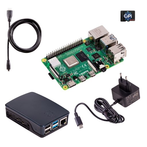 Raspberry Pi 4 Starter Kit 4GB RAM – Offizielles Bundle mit Gehäuse, Netzteil, 64GB MicroSD und HDMI-Kabel