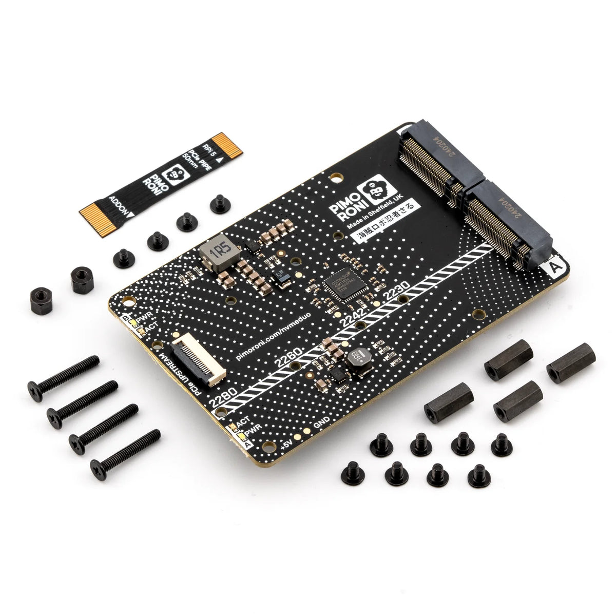 Pimoroni NVMe Base Duo Speichererweiterung für Raspberry Pi 5, 2x M-Key Slot, PCIe Gen 2 Switch